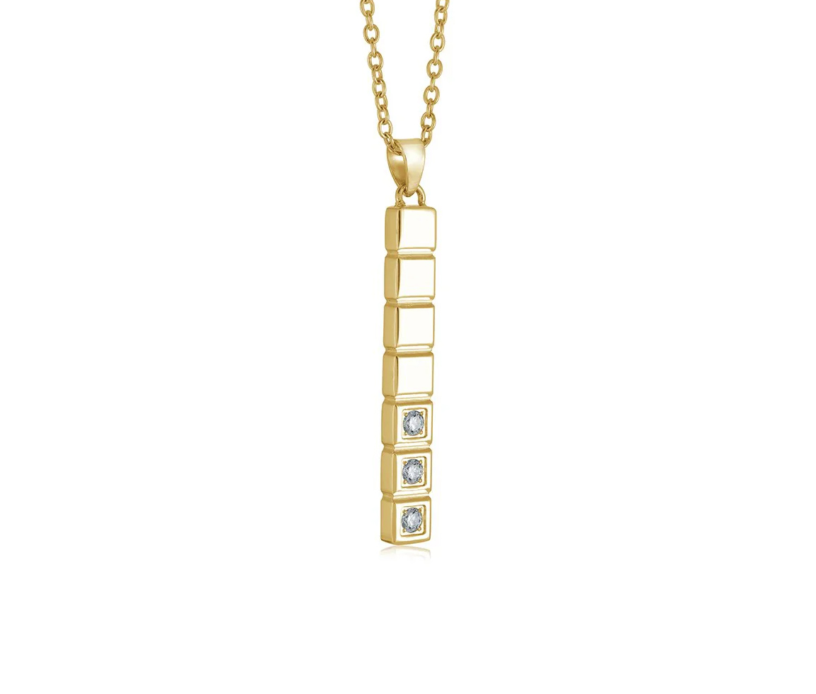PENDENTIF BAR EN ACIER/PVD OR SERTI DE CUBIQUES ZIRCONIAS ET SA CHAINE - IG SWP99 - ITALGEM