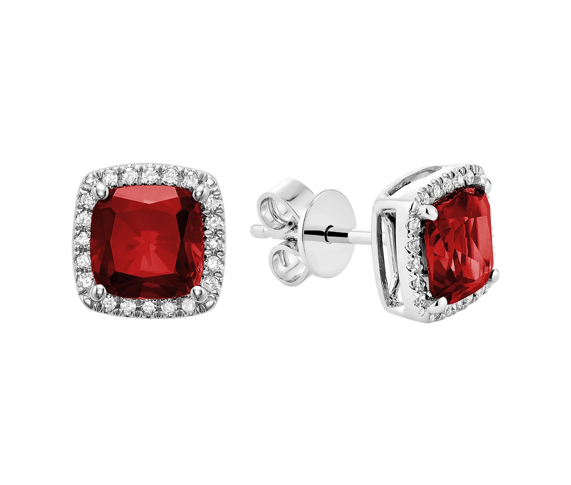 BOUCLES EN OR 10K BLANC SERTIES DE GRENATS ET DE DIAMANTS - BR 13041028GA - Bijoux d'importation