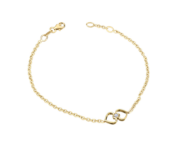 BRACELET 2 COEURS EN OR 10K SERTI D'UN DIAMANT - CR DD7921 - BIJOUX CANADIEN