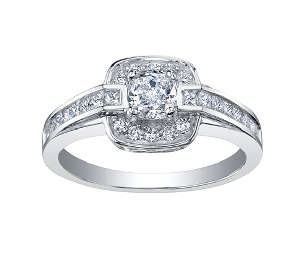 BAGUE EN OR BLANC SERTIE D'UN DIAMANT CANADIEN ET DE DIAMANTS - CR ML207W95 - BIJOUX CANADIEN