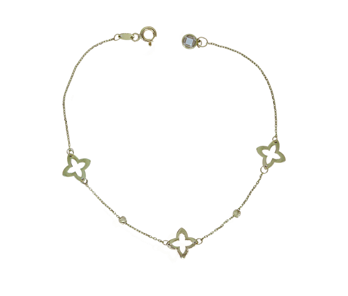 BRACELET EN OR JAUNE AVEC 3 FLEURS AJOURÉES - MB BRAFA05 - BIJOUX D'IMPORTATION