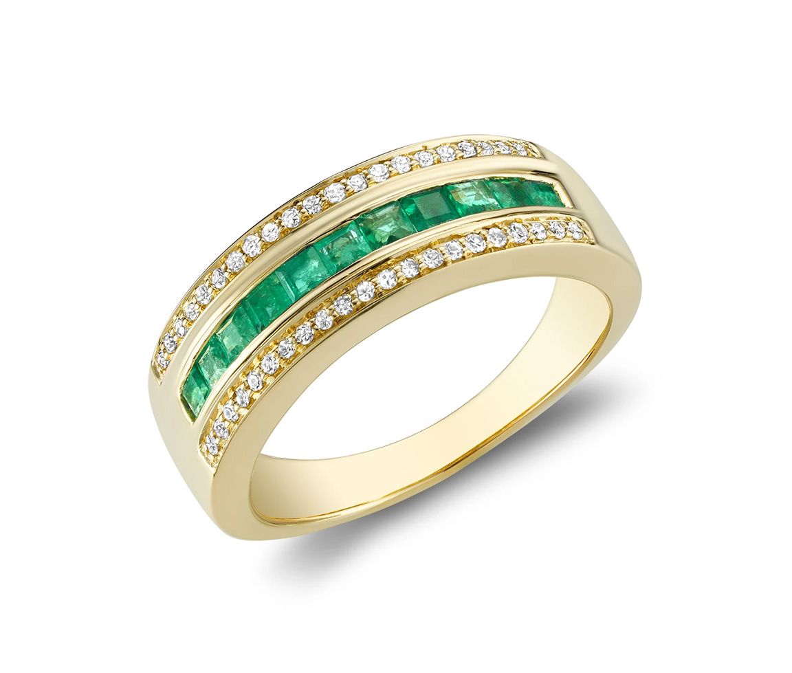 BAGUE EN OR 10K SERTIE DE DIAMANTS ET D'ÉMERAUDES - BR 020410250YEM - Bijoux d'importation