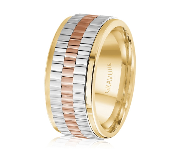 JONC EN OR 3 TONS AVEC MOTIF BOSSE - ML GH1594YWP18 - MALO 