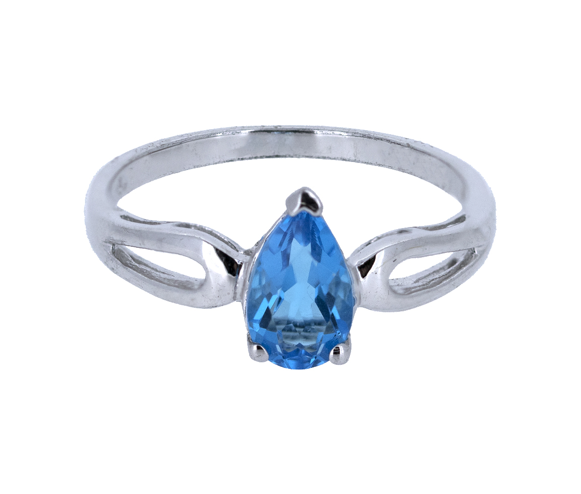 BAGUE EN ARGENT RHODIÉ SERTIE D'UN TOPAZE BLEU