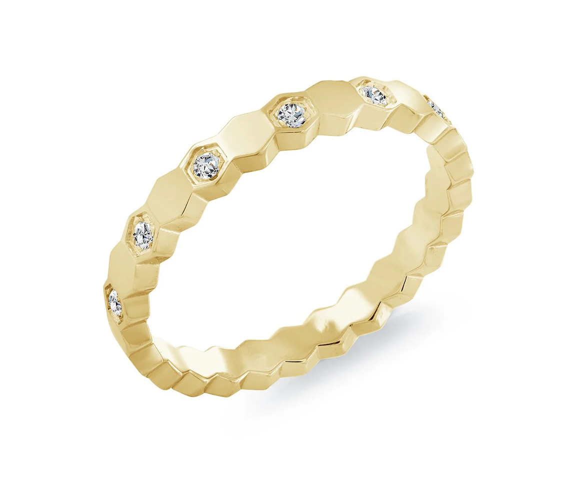 BAGUE EN ACIER/PVD OR MULTI HEXAGONES SERTIE DE CUBIQUES ZIRCONIAS - IG SWR23/5 - ITALGEM