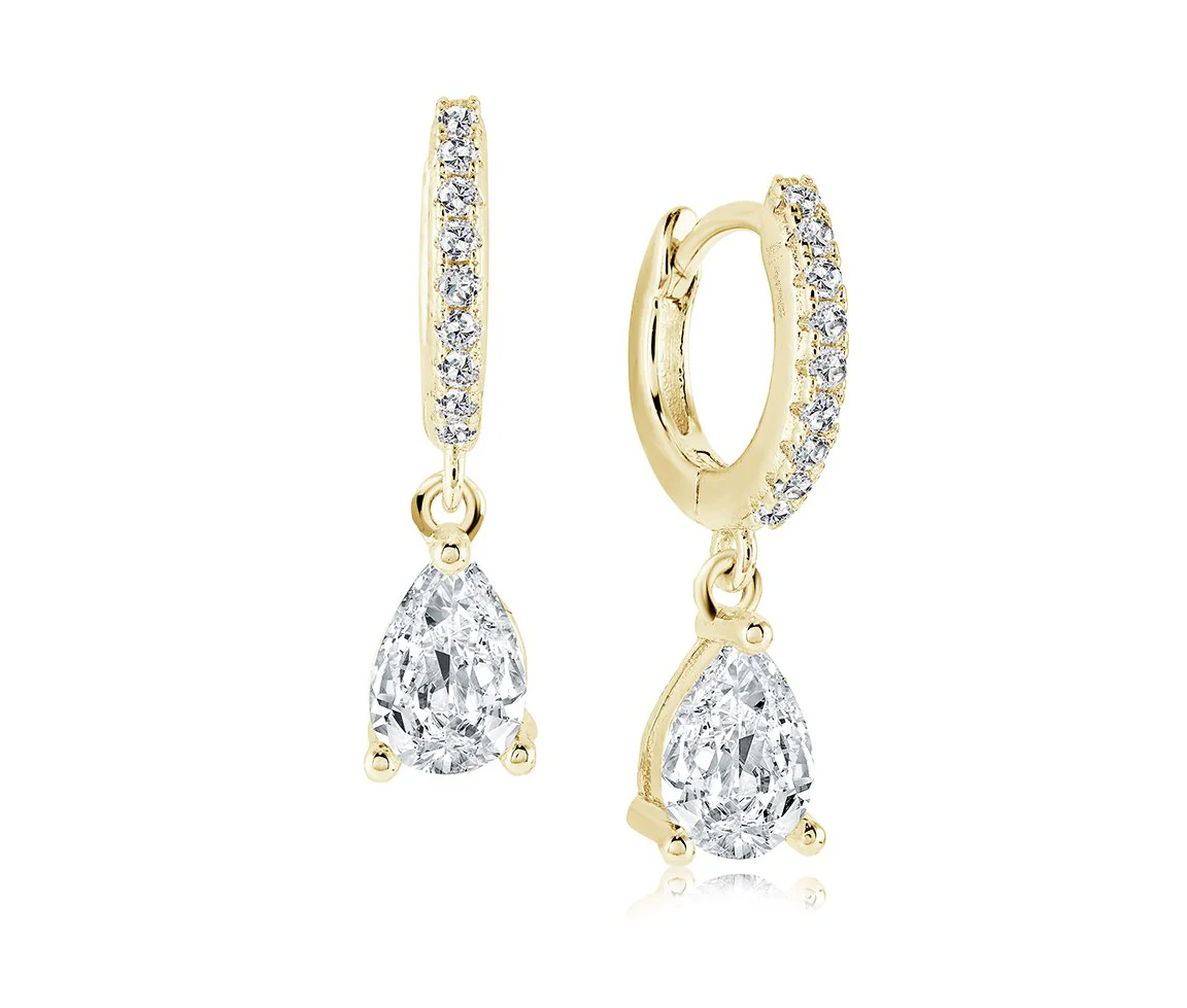 BOUCLES HUGGIES EN ACIER/PVD OR SERTIES D'UN CUBIQUE ZIRCONIA DE TAILLE POIRE - IG SEA397 - VELORIA