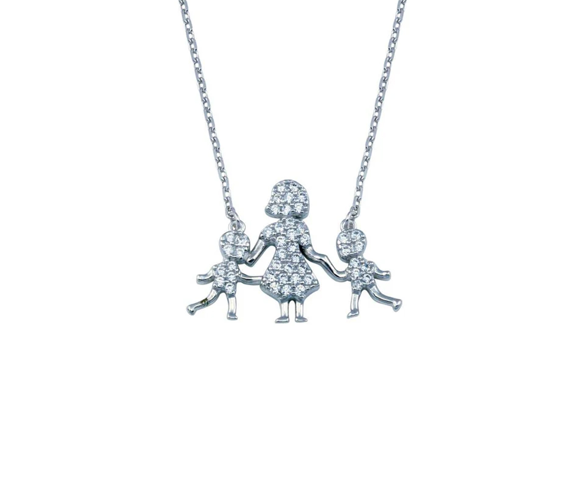 COLLIER FAMILLE (MAMAN ET SES 2 GARÇONS) EN ARGENT RHODIÉ SERTI DE CUBIQUES ZIRCONIAS - SP GMN00116 - BIJOUX D'IMPORTATION