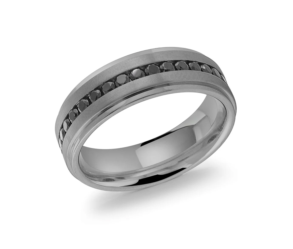 JONC EN ACIER/PVD GUN MÉTAL SERTI DE CUBIQUES ZIRCONIAS NOIRS - IG SMR52/10 - ITALGEM