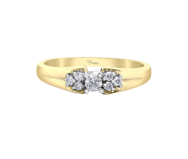 BAGUE EN OR 10K 2 TONS SERTIE D'UN DIAMANT CANADIEN ET DE DIAMANTS - CR AM571 - DIAMANT CANADIEN