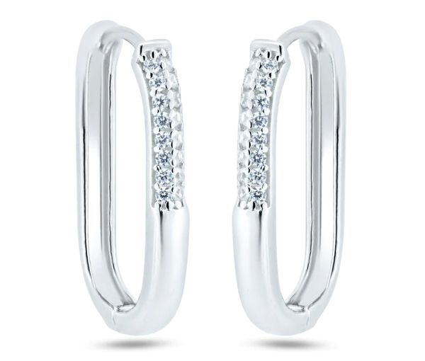 BOUCLES HUGGIES RECTANGLE EN ARGENT RHODIÉ SERTIES DE CUBIQUES ZIRCONIAS - SP GME00124 - BIJOUX D'IMPORTATION