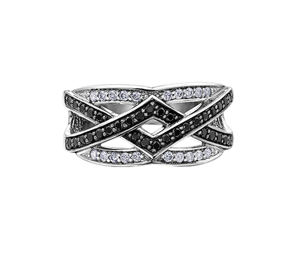 BAGUE EN OR BLANC SERTIE DE DIAMANTS BLANCS ET NOIRS - CR L32276W - BIJOUX CANADIEN