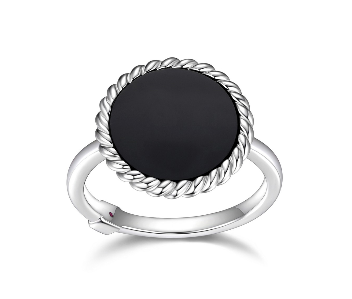 BAGUE EN ARGENT RHODIÉ SERTIE D'UNE AGATE NOIRE - PJ R4LAE227AC - ELLE