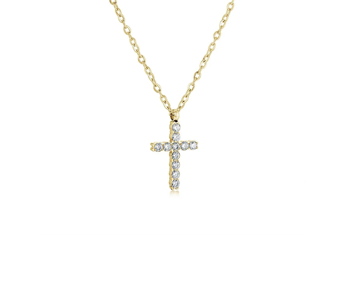 PENDENTIF CROIX EN ACIER/PVD OR SERTI DE CUBIQUES ZIRCONIAS ET SA CHAINE - IG SWP97 - ITALGEM