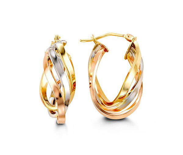 BOUCLES ANNEAUX OVALES EN OR 10K 3 TONS - SY 1002 - BIJOUX D'IMPORTATION