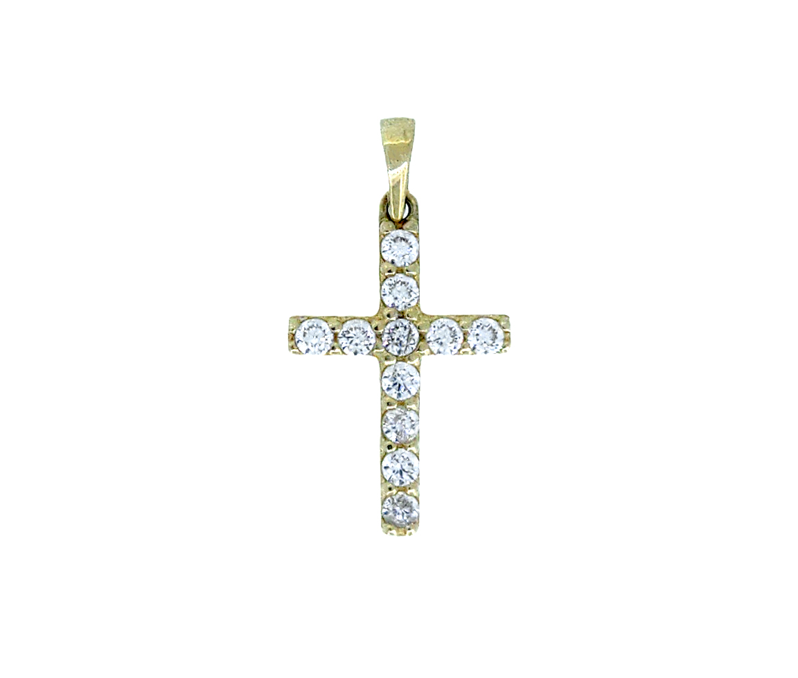 PENDENTIF CROIX EN OR JAUNE SERTI DE CUBIQUES ZIRCONIAS - MB CROIX23 - BIJOUX D'IMPORTATION