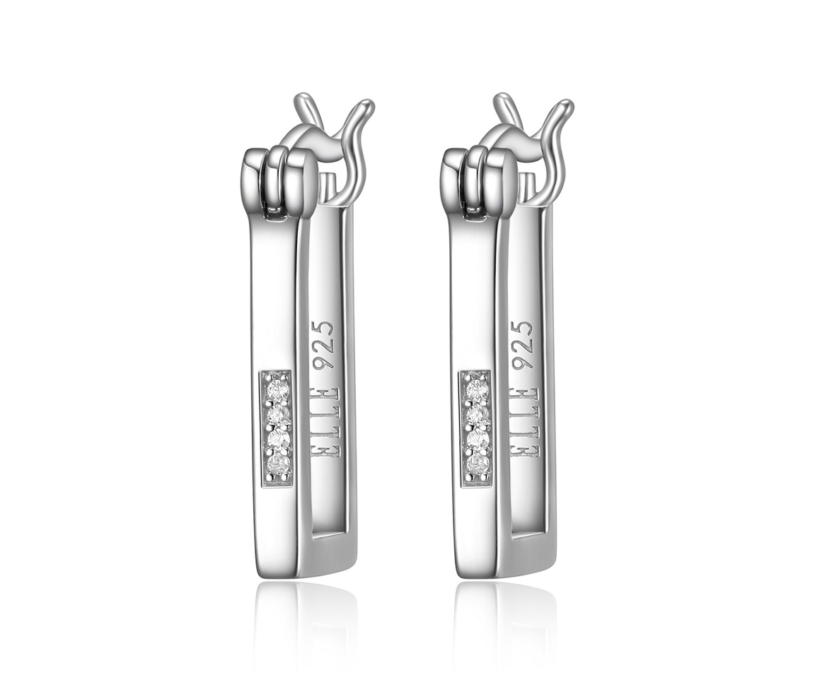 BOUCLES ANNEAUX RECTANGULAIRES EN ARGENT RHODIÉ SERTIES DE CUBIQUES ZIRCONIAS - PJ R2LCGQ000J - ELLE
