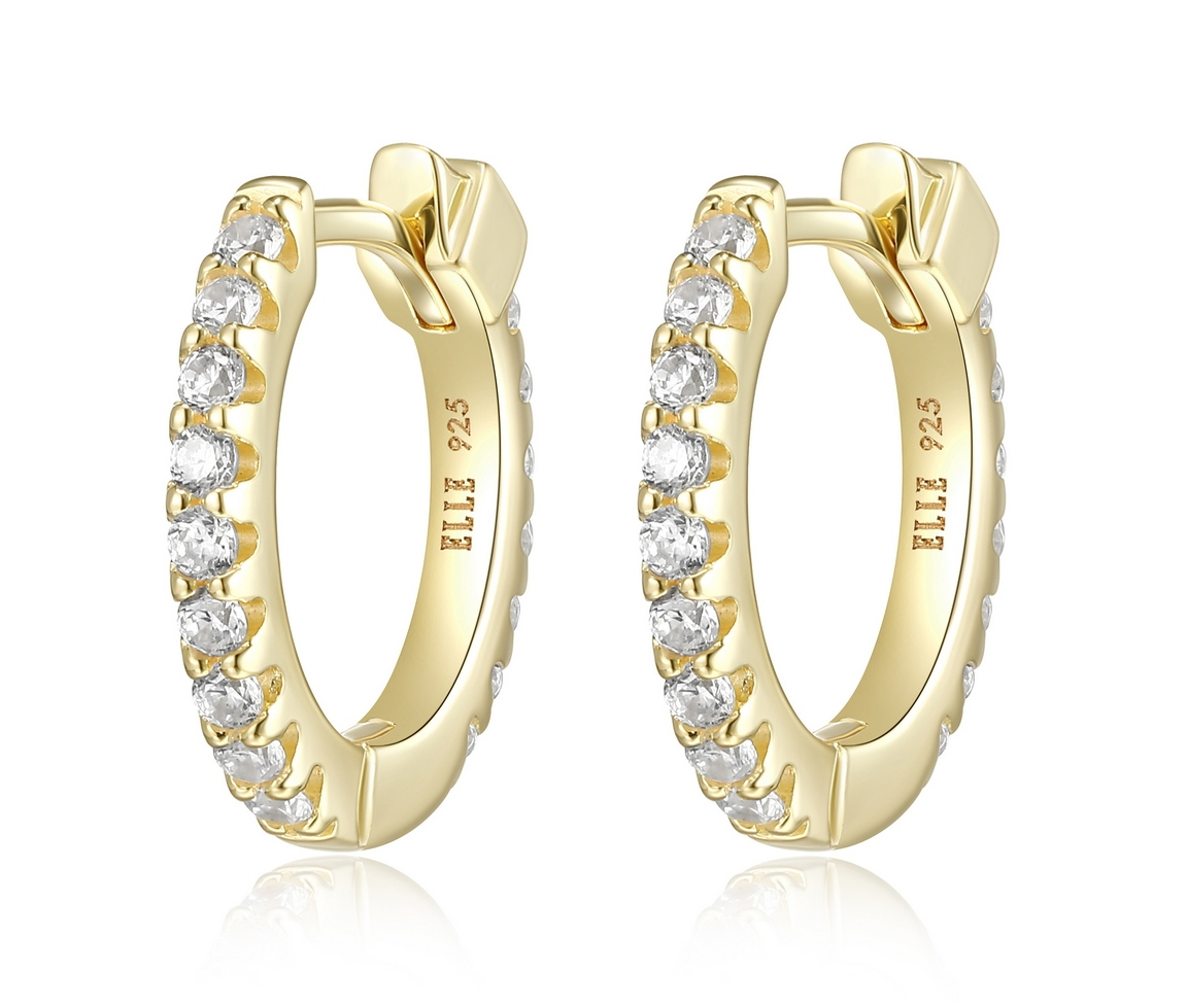 BOUCLES HUGGIES EN ARGENT/PVD OR SERTIES DE CUBIQUES ZIRCONIAS - PJ 32LCMC0027 - ELLE