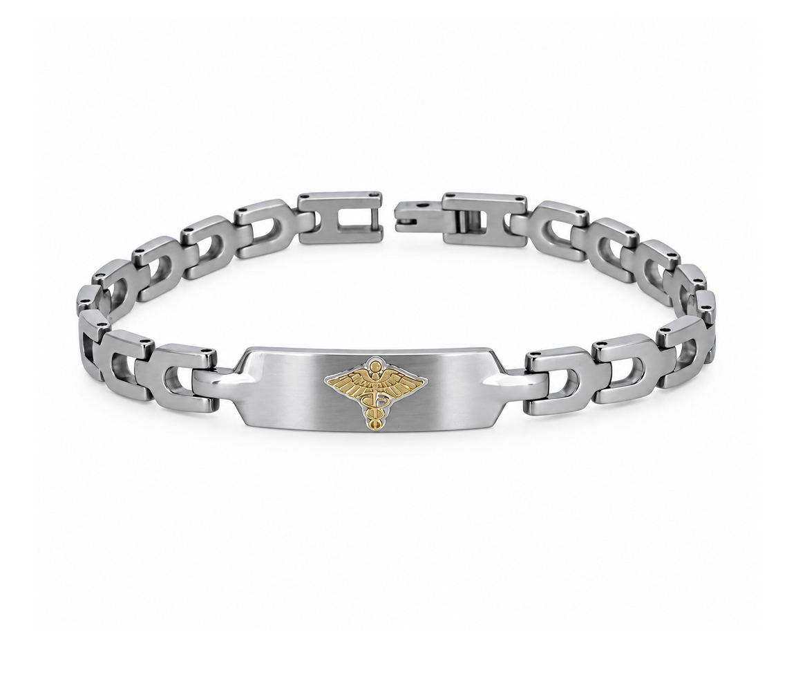 BRACELET MEDICAL EN ACIER ET OR 10K - WB BD37 - MEDICO BELLO