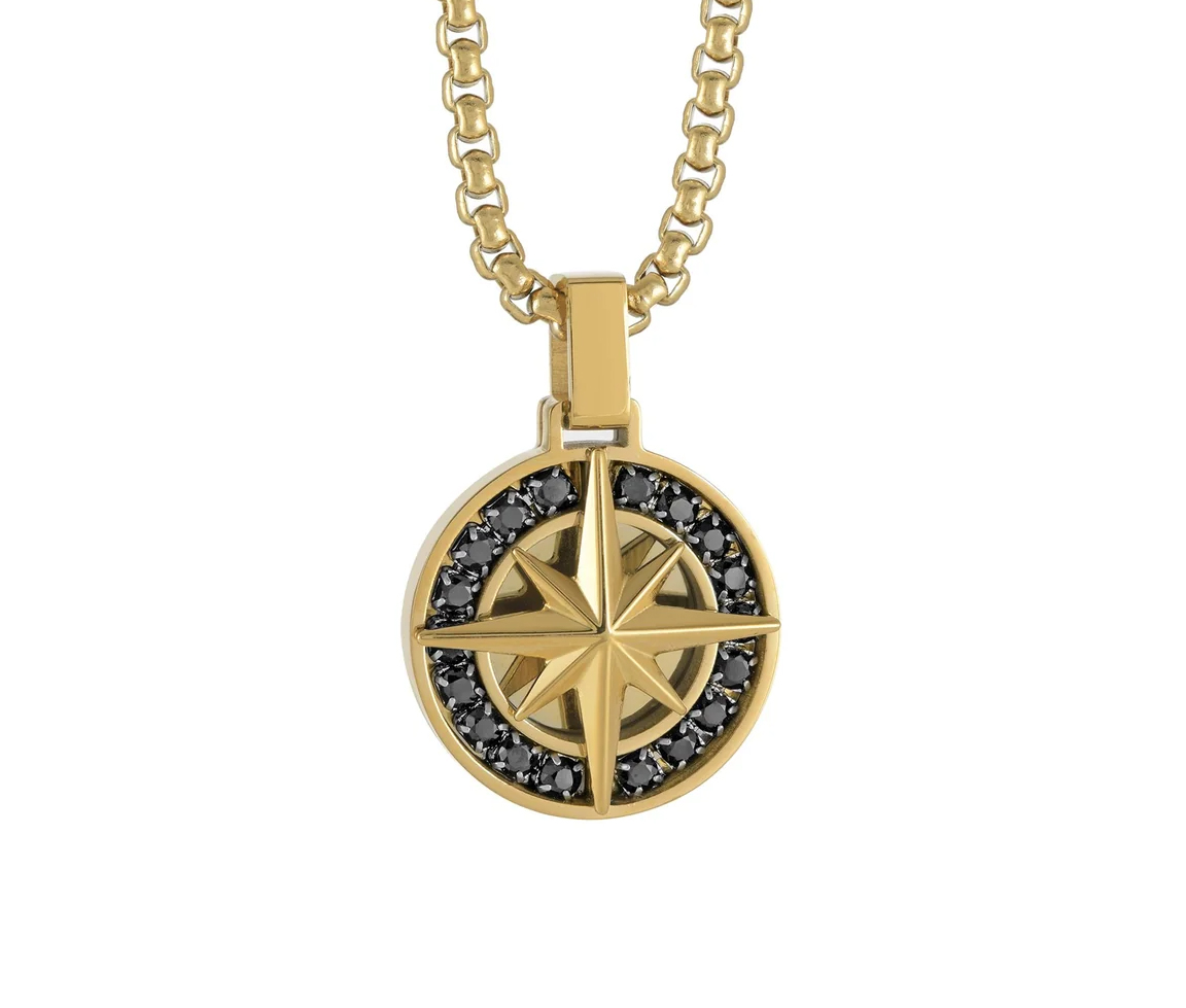 PENDENTIF ÉTOILE DU NOIR EN ACIER/PVD OR SERTI DE CUBIQUES ZIRCONIAS NOIRS ET SA CHAINE - IG SP394 - ITALGEM