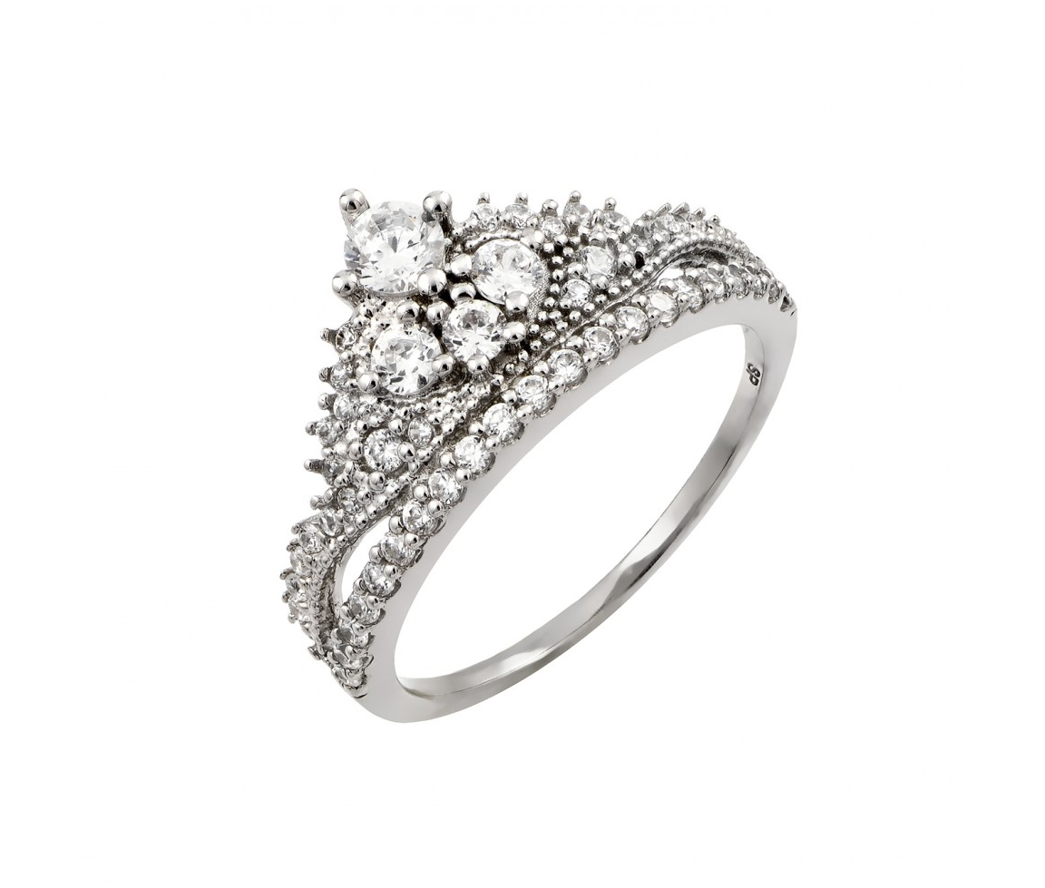 BAGUE COURONNE EN ARGENT SERTIE DE CUBIQUES ZIRCONIAS - SP GMR00004/7 - BIJOUX D'IMPORTATION