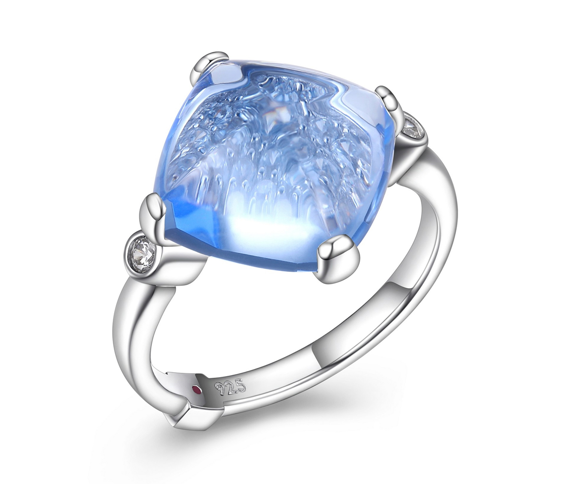 BAGUE EN ARGENT RHODIÉ SERTIE D'UN QUARTZ BLEU - PJ R4LABSBVAC - ELLE
