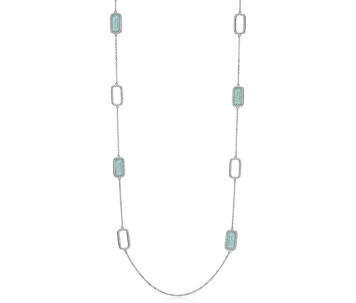 COLLIER EN ARGENT RHODIÉ SERTI DE RECTANGLE D'AMAZONITE ET DE CUBIQUES ZIRCONIAS - PJ R0LBZZGU4K - ELLE