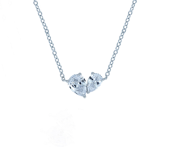 COLLIER ELLE EN ARGENT RHODIÉ SERTI DE 2 CUBIQUES ZIRCONIAS DE TAILLE POIRE - PJ R0LBW30024 - ELLE