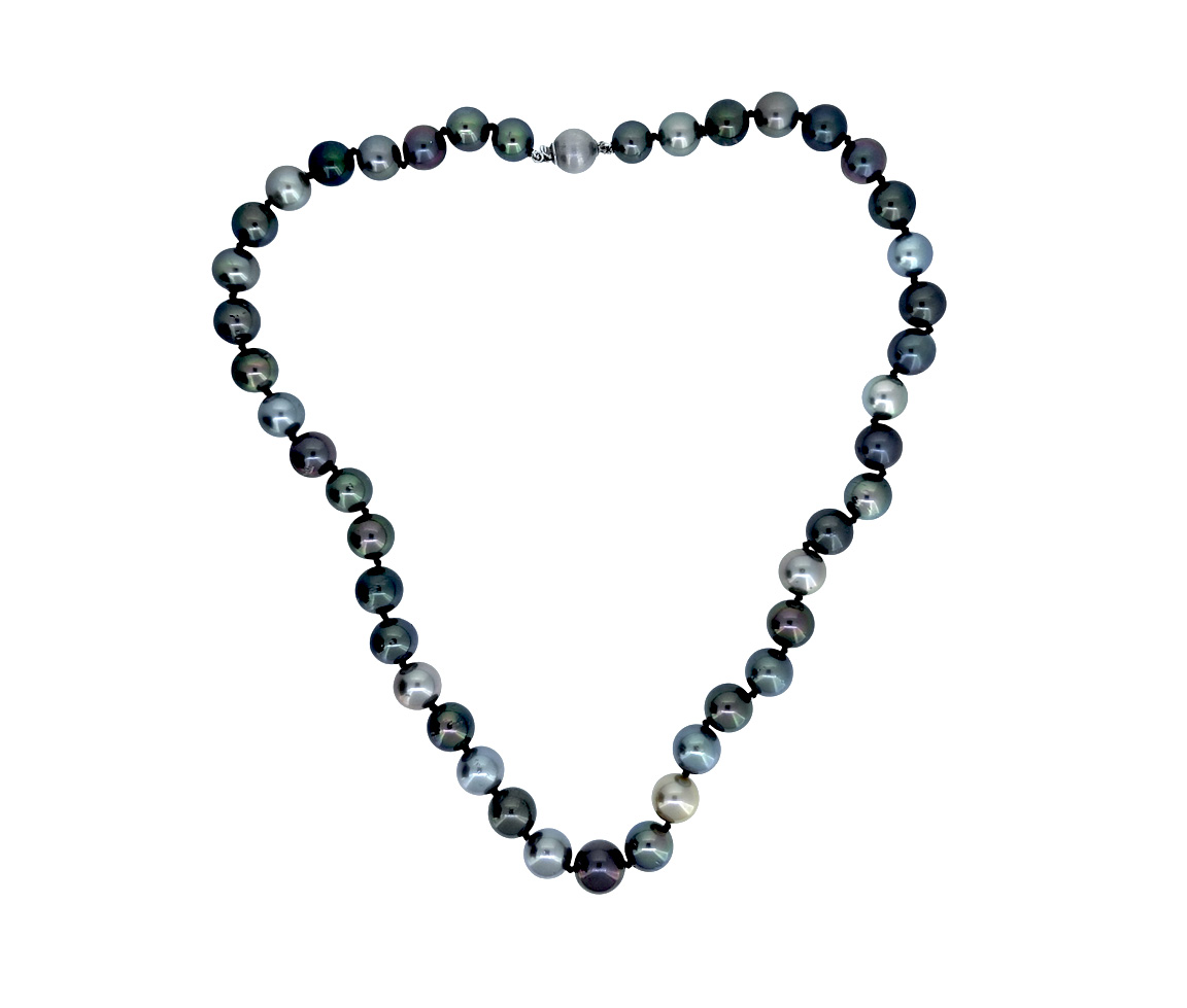 COLLIER DE PERLES DE TAHITI AVEC FERMOIR EN OR BLANC - CG NT76979M18 - PERLE D'IMPORTATION