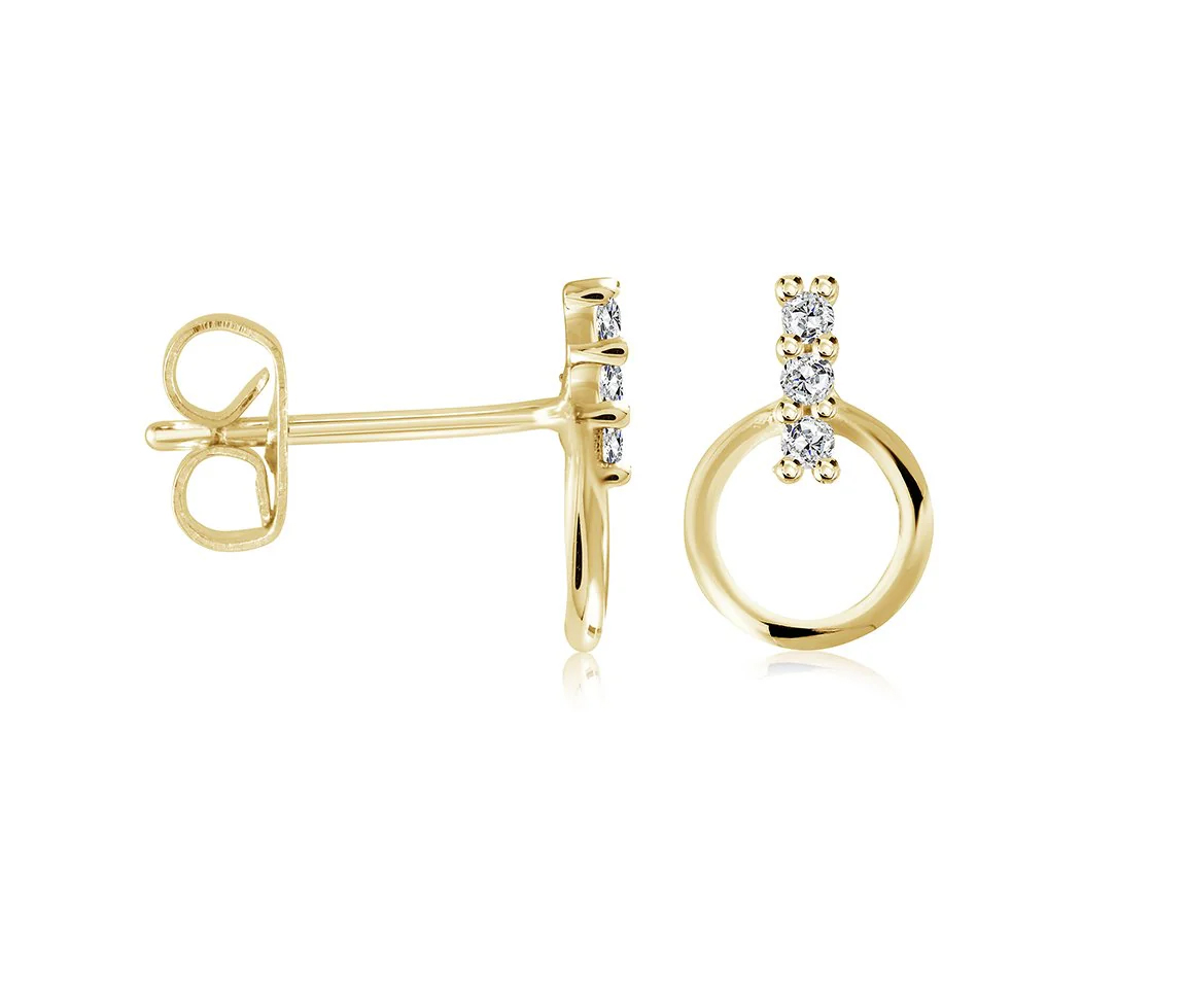 BOUCLES FIXES CERCLE AJOURÉ EN ACIER/PVD OR SERTIES DE CUBIQUES ZIRCONIAS - IG SEA405 - VELORIA