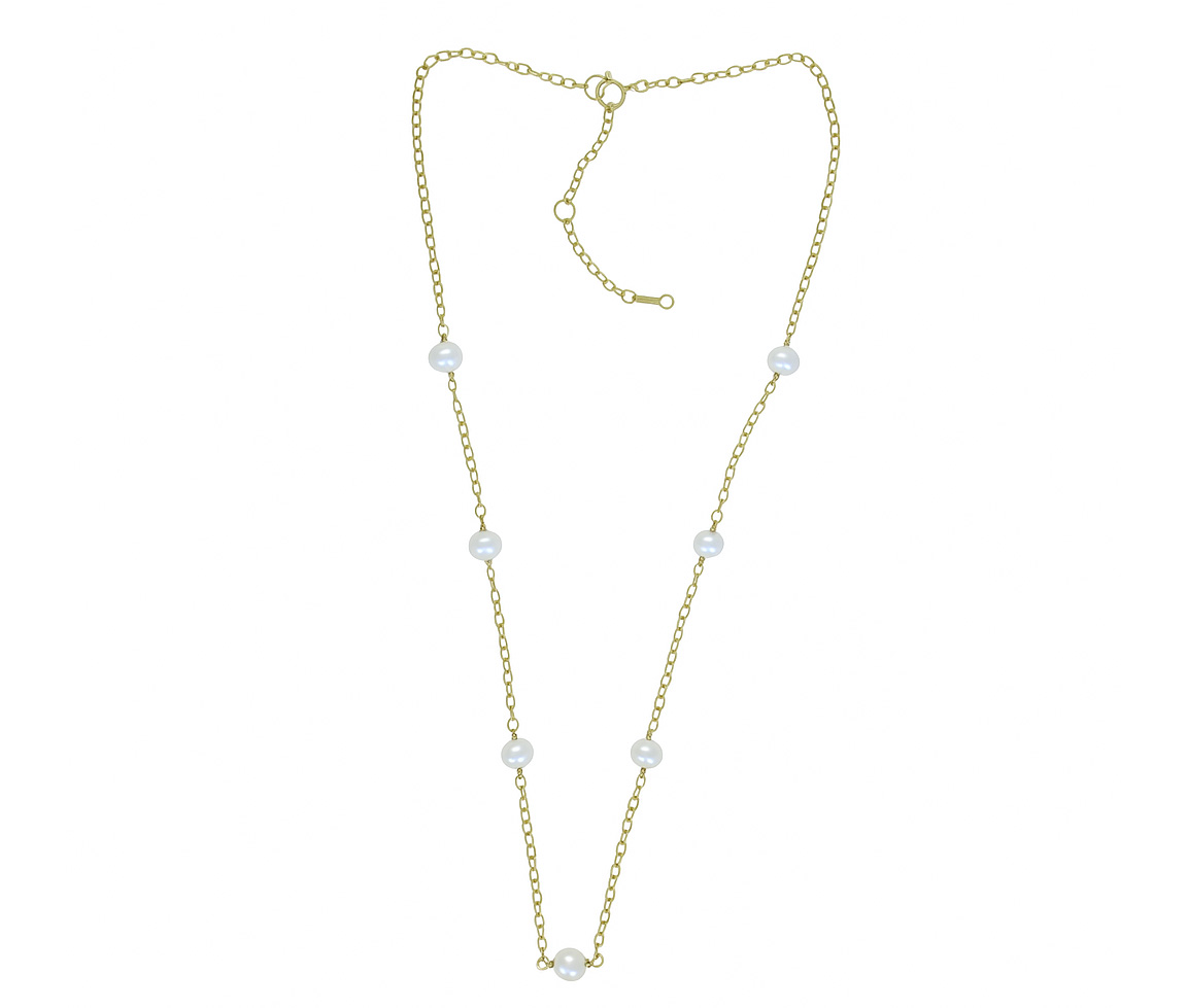 COLLIER EN ARGENT/PVD OR SERTI DE PERLES D'EAU DOUCE - AR IN1420/7ST/5 - PERLE D'IMPORTATION