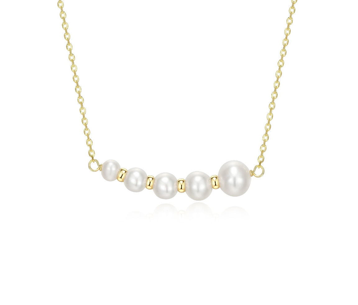 COLLIER EN ARGENT/PVD OR SERI DE 5 PERLES GRADUÉES - PJ 30ABQY4544 - REIGN