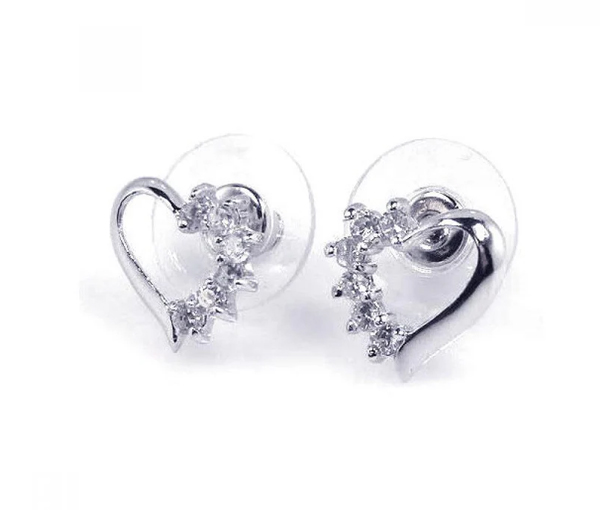 BOUCLES COEUR AJOURÉ EN ARGENT RHODIÉ SERTIES DE CUBIQUES ZIRCONIAS - SP BGE00068 - BIJOUX D'IMPORTATION