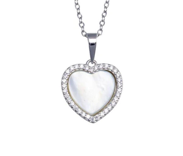 PENDENTIF COEUR EN ARGENT RHODIÉ SERTI DE NACRE DE PERLE ET DE CUBIQUES ZIRCONIAS - SP BGP01387 - BIJOUX D'IMPORTATION