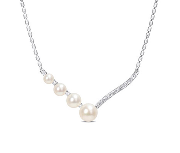 COLLIER EN ARGENT RHODIÉ SERTI DE PERLES D'EAU DOUCE ET DE SAPHIRS BLANCS - DM FC2C0EH3EE - PERLE D'IMPORTATION