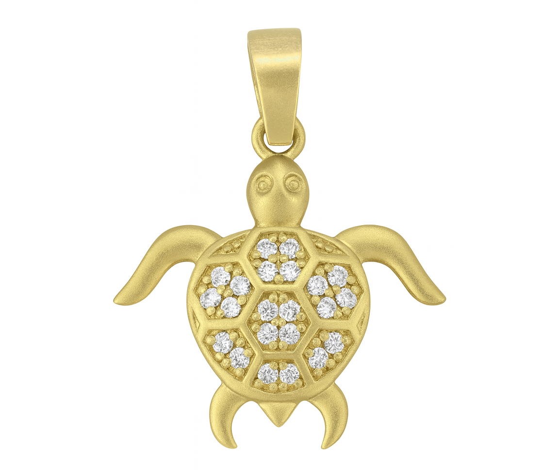 PENDENTIF TORTUE EN OR JAUNE SERTI DE CUBIQUES ZIRCONIAS - MB ANIM28 - BIJOUX D'IMPORTATION