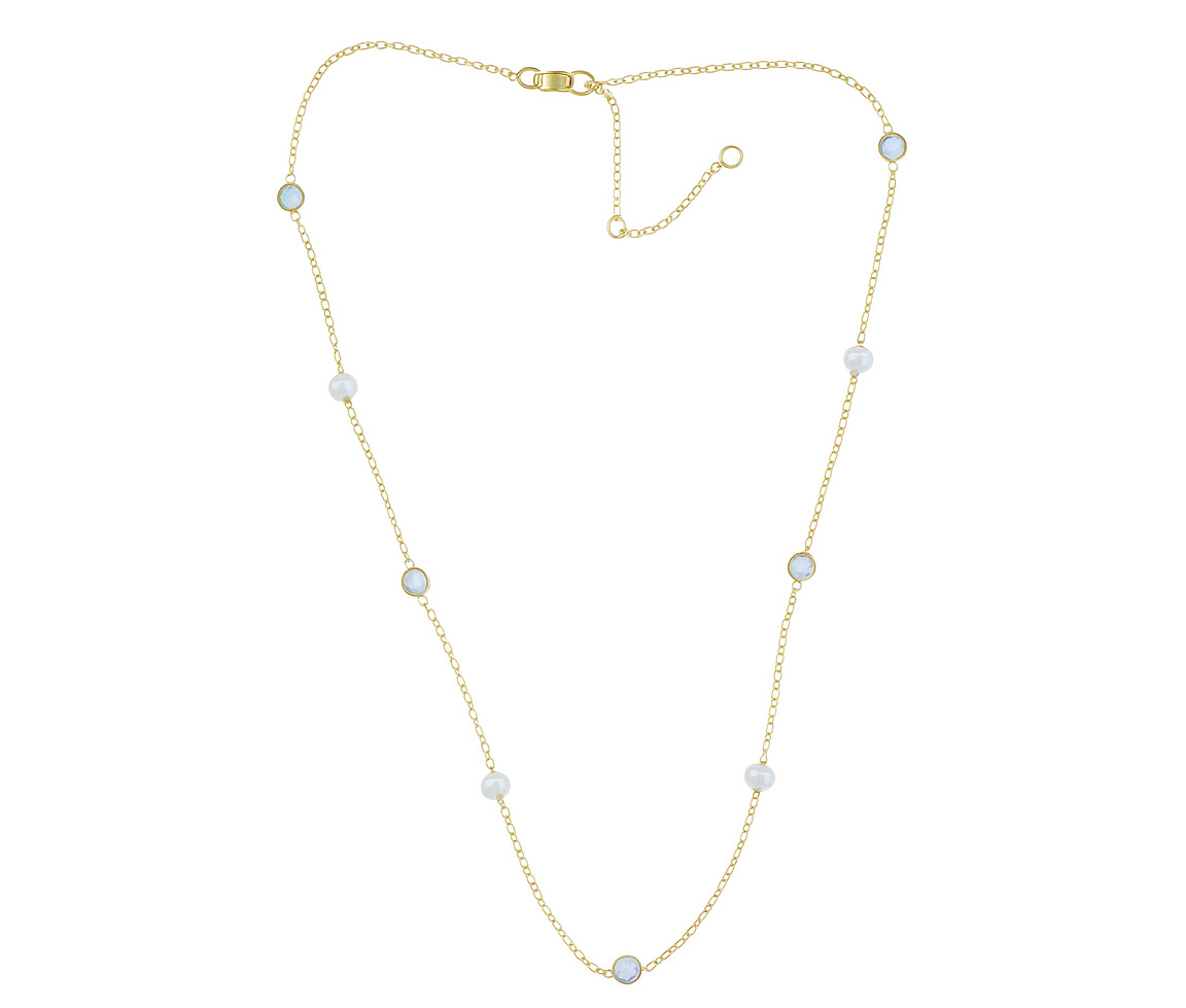 COLLIER EN ARGENT/PVD OR SERTI DE PERLES D'EAU DOUCE ET DE CUBIQUES ZIRCONIAS - AR GF/18/9ST/W - PERLE D'IMPORTATION