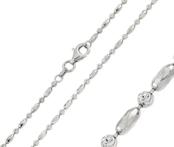 CHAINE EN ARGENT RHODIÉ À MAILLE PLAQUE OVALE/RONDE TAILLÉE DIAMANT - SP CH107RH18 - BIJOUX D'IMPORTATION