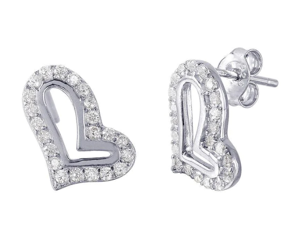 BOUCLES COEUR AJOURÉ EN ARGENT RHODIÉ SERTIES DE CUBIQUES ZIRCONIAS - SP STE01023 - BIJOUX D'IMPORTATION