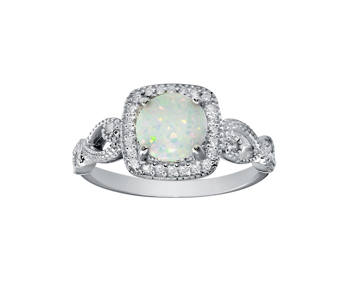 BAGUE EN ARGENT RHODIÉ SERTIE D'UNE OPALE SYNTHÉTIQUE ET DE CUBIQUES ZIRCONIAS - SP BGR01291 - BIJOUX D'IMPORTATION