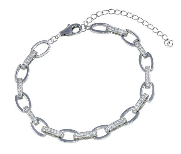 BRACELET EN ARGENT RHODIÉ ROLO OVAL SERTI DE CUBIQUES ZIRCONIAS - SP STB00586 - BIJOUX D'IMPORTATION