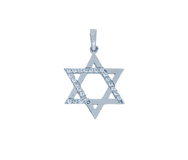 PENDENTIF ÉTOILE DE DAVID EN OR BLANC SERTI DE CUBIQUES ZIRCONIAS - MB PEN53 - BIJOUX D'IMPORTATION