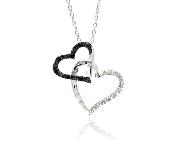 PENDENTIF DOUBLE COEUR AJOURÉ SERTI DE CUBIQUES ZIRCONIAS - SP BGP00681 - BIJOUX D'IMPORTATION