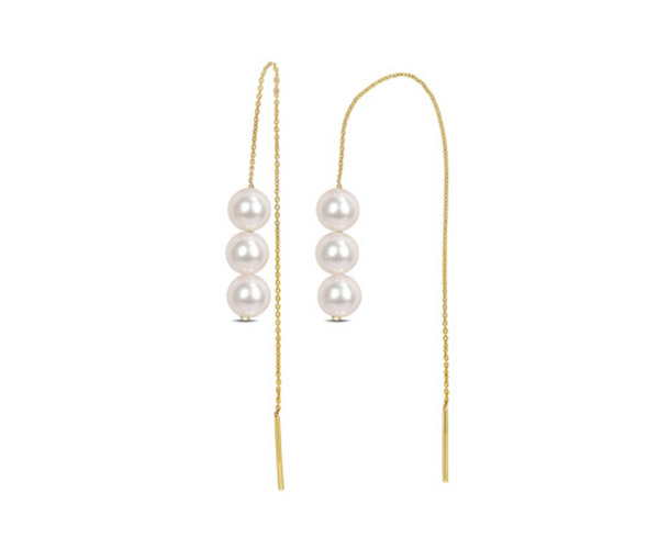 BOUCLES EN OR JAUNE STYLE CHAINETTE SERTIES DE PERLES DE CULTURE - DM FC2A5WTVF - PERLE D'IMPORTATION