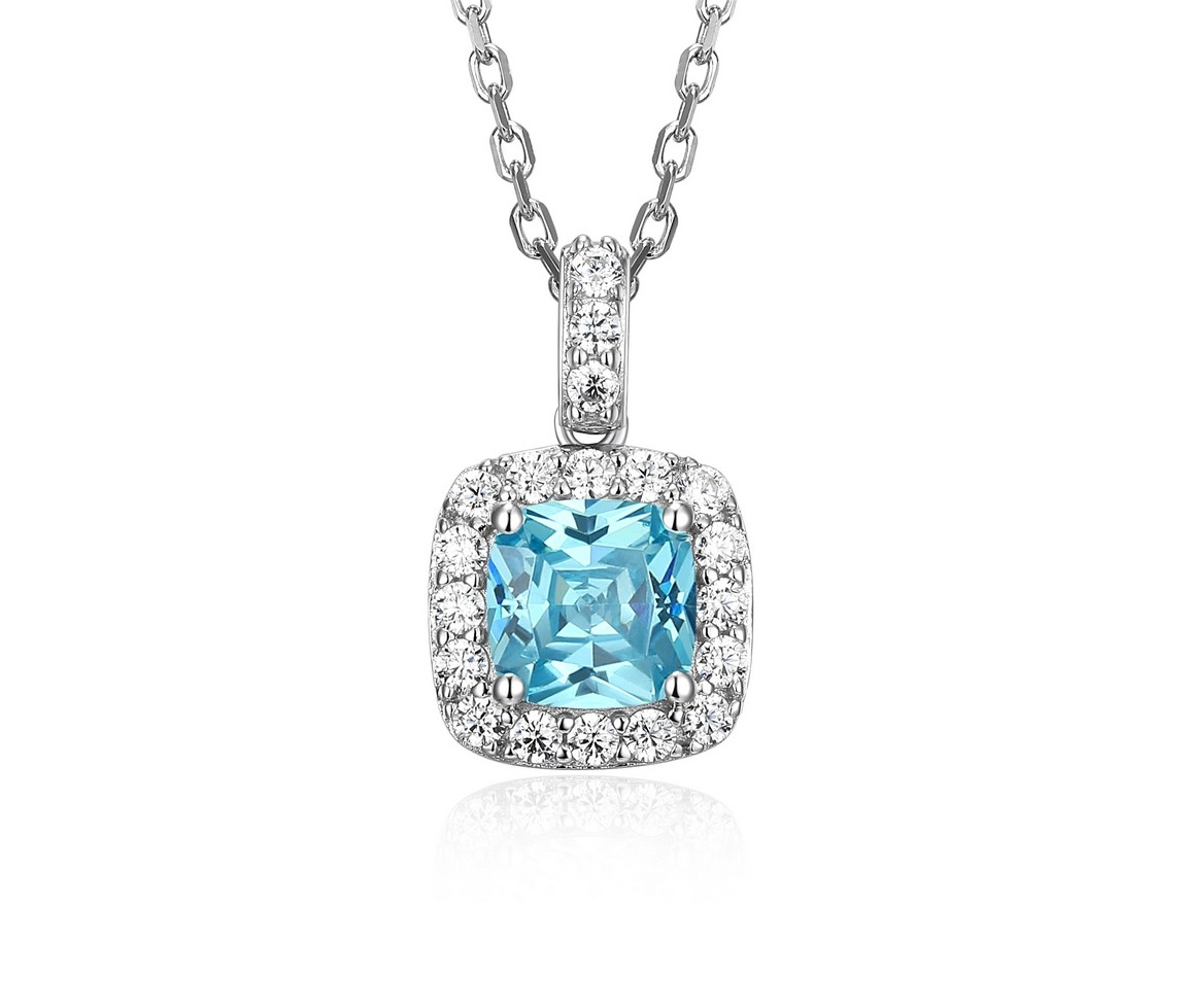 PENDENTIF EN ARGENT RHODIÉ SERTI D'UN CUBIQUE ZIRCONIA BLEU ET D'UN HALO DE CUBIQUES ZIRCONIAS - PJ R3LAKU25ZZ - ELLE