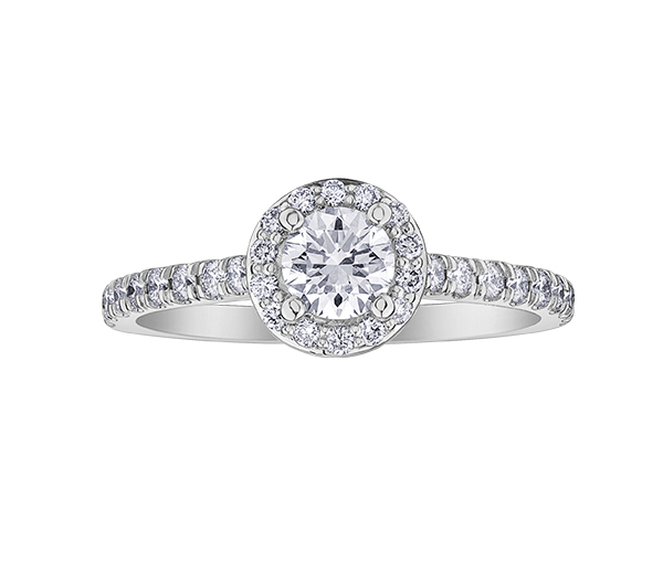 BAGUE EN OR BLANC SERTIE D'UN DIAMANT CANADIEN ET DE DIAMANTS - CR ML830W75 - DIAMANT CANADIEN