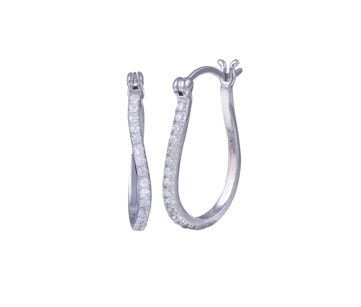 BOUCLES ANNEAUX OVALES EN ARGENT RHODIÉ SERTIES DE CUBIQUES ZIRCONIAS - SP STE00625 - BIJOUX D'IMPORTATION