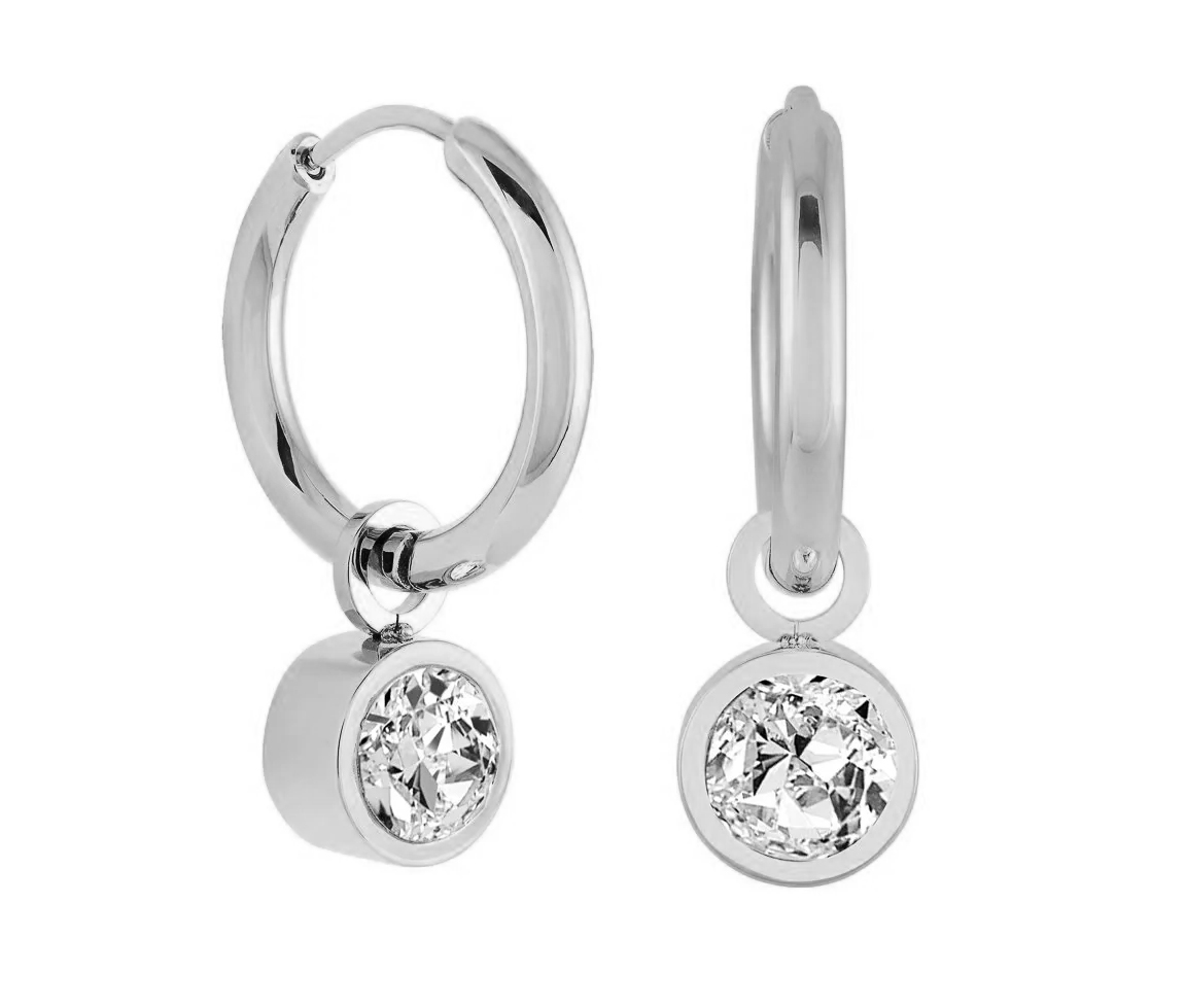 BOUCLES HUGGIES EN ACIER SERTIES D'UN PENDENTIF CUBIQUE ZIRCONIA - IG SEA304 - ITALGEM