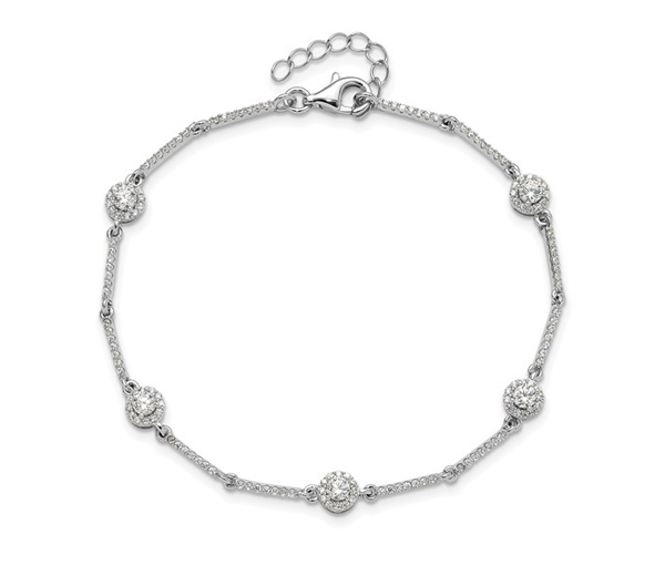 BRACELET TENNIS EN ARGENT RHODIÉ SERTI DE FLEURS DE CUBIQUES ZIRCONIAS - QG QG6424-7 - IMPORTATION