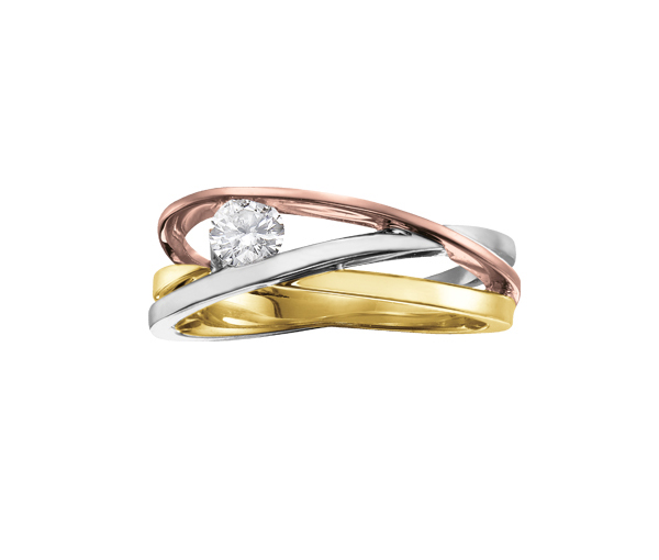 BAGUE EN OR 10K 3 TONS SERTIE D'UN DIAMANT CANADIEN - CR AM180 - DIAMANT CANADIEN