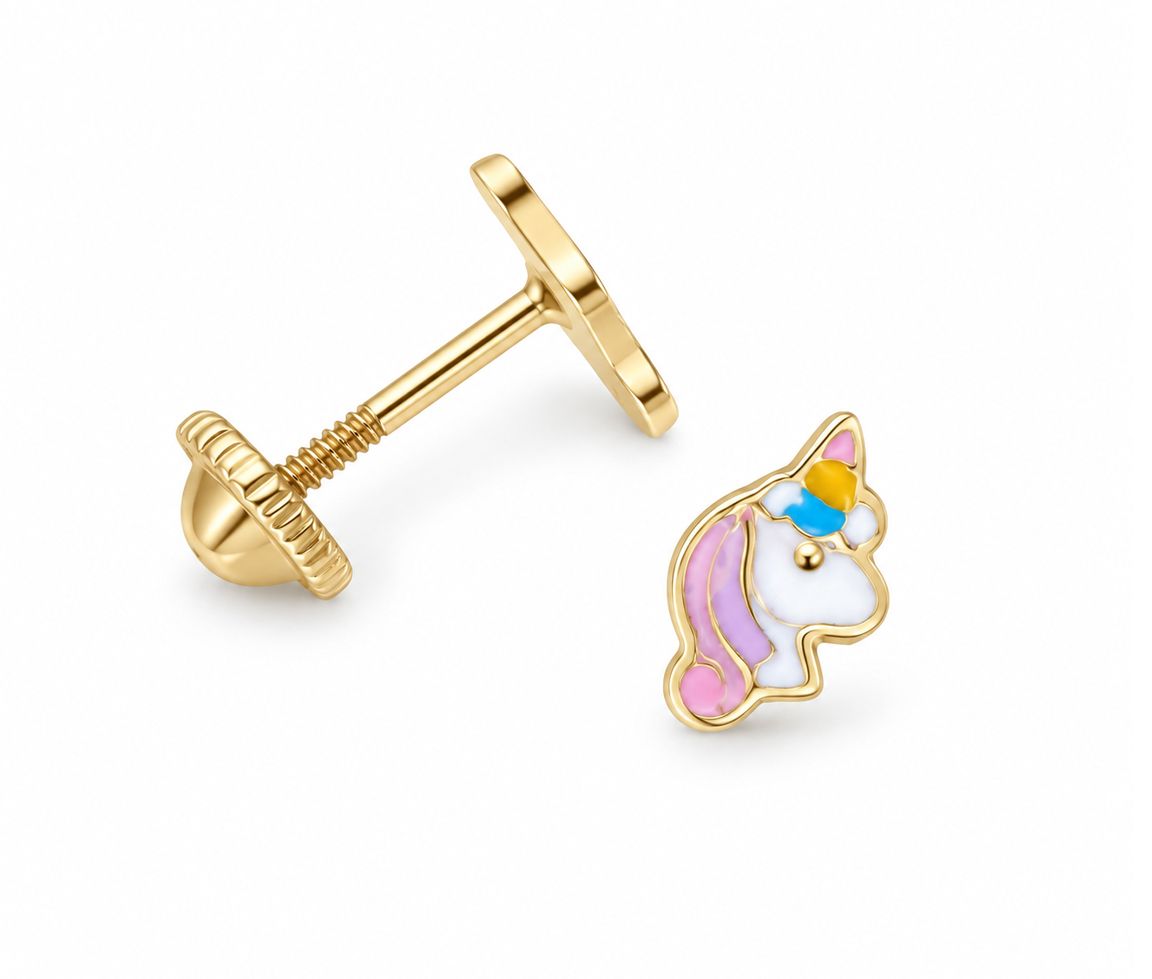 BOUCLES VISSÉES LICORNE AVEC ÉMAIL - IN 3223 - BIJOUX D'IMPORTATION